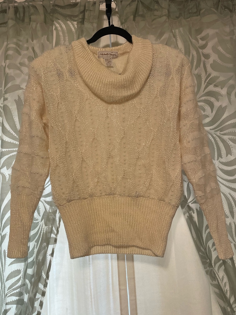 Vintage Michelle Stuart Cream Cable Knit Cowl Neck Sweater